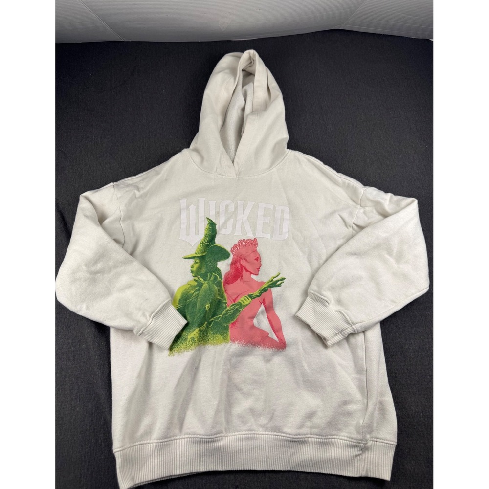 Wicked The Musical Hoodie Kids Large 10-12 White Elphaba Glinda Graphic Pullover - Picture 2 of 7